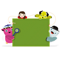 Desktop for text, cheerful poster for children, baby illustration