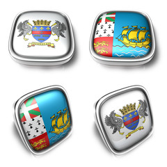 3D Metalic Saint Barthelemy and Saint Pierre Miquelon square flag Button Icon Design Series. 3D World Flag Button Icon Design Series.