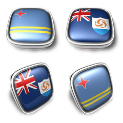 Fototapeta premium 3D Metalic Aruba and Anguilla square flag Button Icon Design Series. 3D World Flag Button Icon Design Series.