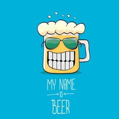 vector cartoon funky beer glass character on blue