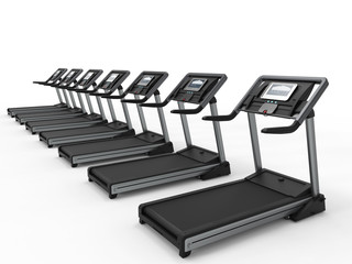 treadmills or running machines in a row