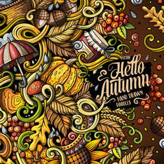 Cartoon cute doodles hand drawn Autumn frame design