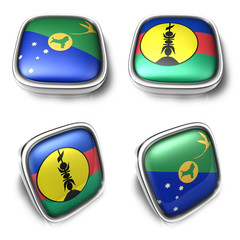 3D Metalic Christmas Island and New Caledonia square flag Button Icon Design Series. 3D World Flag Button Icon Design Series.