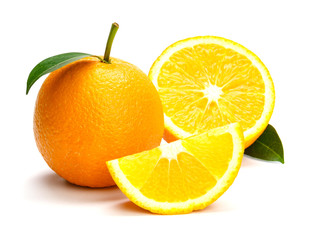 Oranges group freshly on a white background. Half of orange isolate on white background