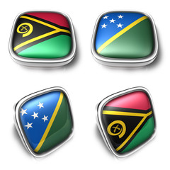 3D Metalic Vanuatu and Solomon Islands square flag Button Icon Design Series. 3D World Flag Button Icon Design Series.