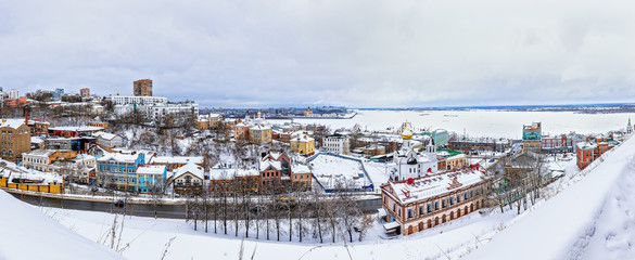 Obraz premium Panorama in the historic city center of Nizhny Novgorod in Russia. Winter.