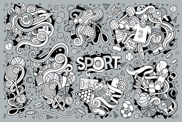 Doodle cartoon set of Sport designs