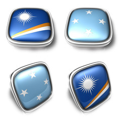 3D Metalic Marshall Islands and Federated States of micronesian square flag Button Icon Design Series. 3D World Flag Button Icon Design Series.