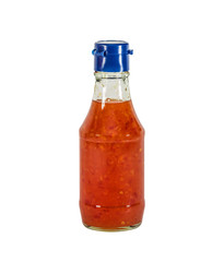 The Chile sauce sweet in a bottle, isolated on white