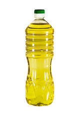 Big plastic bottle of vegetable oil isolated on white background