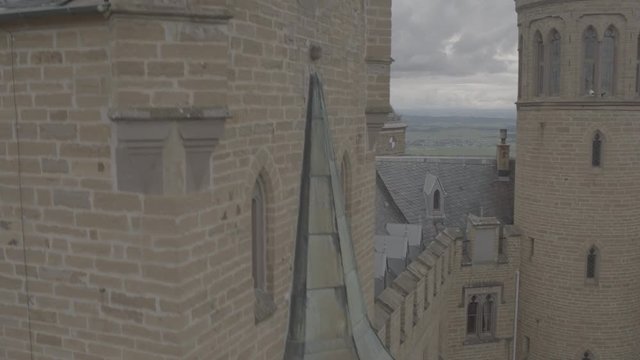 Hohenzollern Castle, Germany on a Cloudy Day, Aerial 33