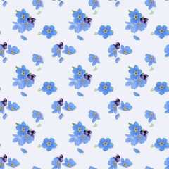 Forget me not - seamless pattern.
Blue spring flowers with yellow center on white background.
