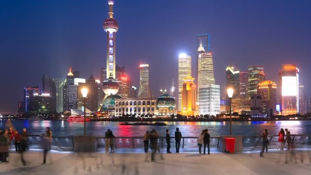 Zoom In time-lapse: The Bund in Shanghai,China.Shanghai Pudong skyline viewed from the Bund, china.