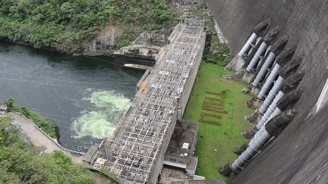 Aerial view and landscape of Bhumibol Dam and spillways formerly known as the Yanhee Dam at Tak city on July 18, 2017 in Tak, Thailand