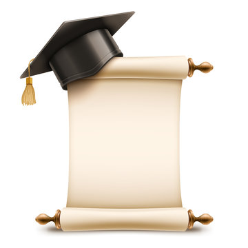 Graduation Cap on Diploma Scroll