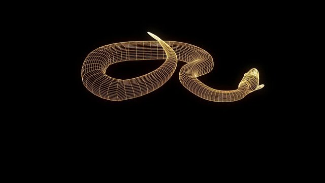 Snake in Hologram Wireframe Style. Nice 3D Rendering
