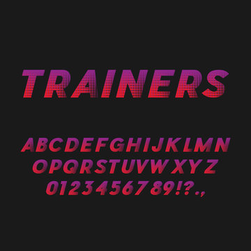 Sport Style Bold Italic Font. Sans Serif Typeface. Letters, Numbers, Punctuation Marks. Latin Alphabet. Vector.