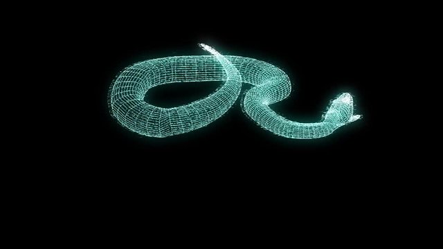 Snake in Hologram Wireframe Style. Nice 3D Rendering
