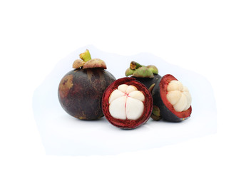 Mangosteen the queen of thai tropical fruit isolated on white background.