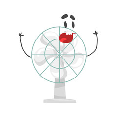 Obraz premium Funny electric fan character with smiling face, humanized home electrical equipment vector Illustration