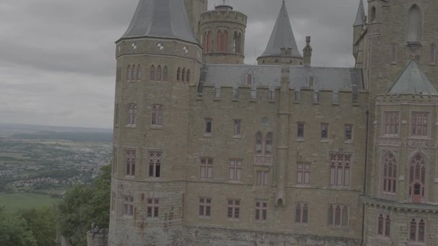 Hohenzollern Castle, Germany on a Cloudy Day, Aerial 47