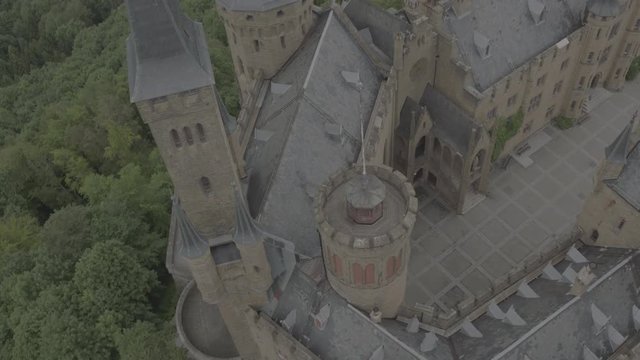 Hohenzollern Castle, Germany on a Cloudy Day, Aerial 48