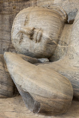 Close up of reclining Buddha statue, Gal Vihara, Polonnaruwa, Unesco World Heritage Site