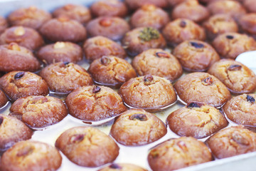 Oriental turkish sweets, baklava in honey