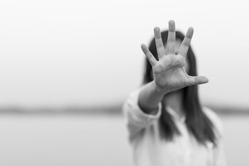 Woman bondage in angle of abandoned building image blur , stop violence against Women,...