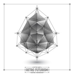 Vector Retro Futurism Abstract Polygonal 3D Shape Isolated on White Background. Conceptual Art Illustration