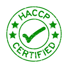 Grunge green HACCP (Hazard Analysis Critical Control Point ) certified round rubber stamp on white background