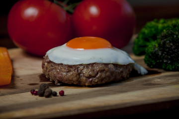 Steak with egg in the restaurant