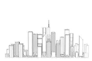 Fototapeta premium 3D model of city. Isolated on white background. Vector outline illustration.