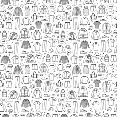 Men's Clothing and accessories. Hand drawn seamless pattern. 