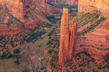 Spider Rock in Canyon de Chelly in Arizona at sunset