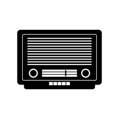 Radio vector icon on white background, black retro radio