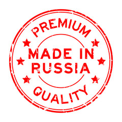 Grunge red premium quality made in Russia round rubber seal stamp on white background