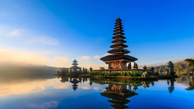 Pura Ulun Danu Bratan, Bali Landmark Travel Place Of Indonesia 4K Time lapse (pan shot)