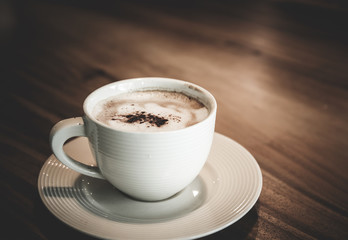 coffee cup on table in coffee shop.