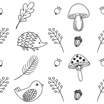 Forest animals vector seamless pattern.