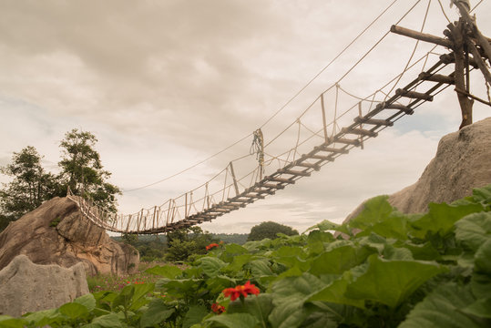 Fototapeta Bridge  rope for walk cross to ahead