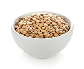 lentils in a bowl on white background