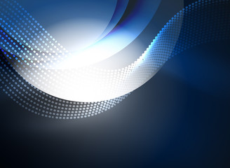 Glowing wave created with particles on dark color background