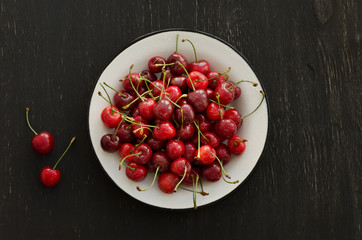Plate of ripe cherries