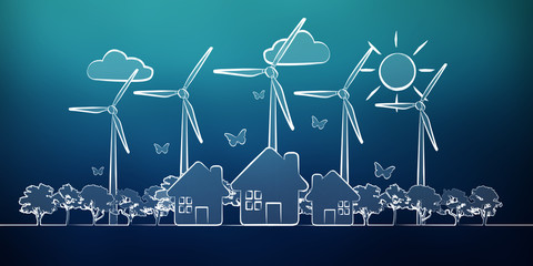 Hand-drawn renewable energy sketch