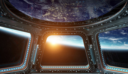 Fototapety  View of planet Earth from a space station window 3D rendering elements of this image furnished by NASA