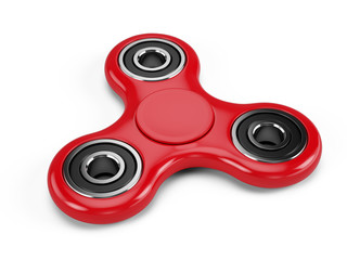 Red fidget spinner stress relieving toy isolated on white background. 3d render