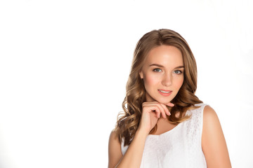 Fototapeta premium beautiful spa woman touching her face perfect fresh skin pure beauty model youth and skin care concept