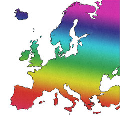 Europe gay pride lgbt rainbow flag map concept isolated on white background.