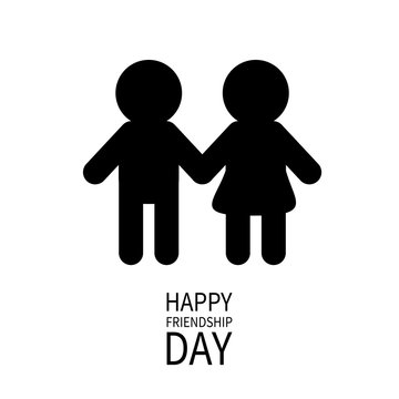 Happy Friendship Day. Boys girls holding hands icon. Friends forever. Two black man male woman female silhouette sign symbol. White background Flat design.